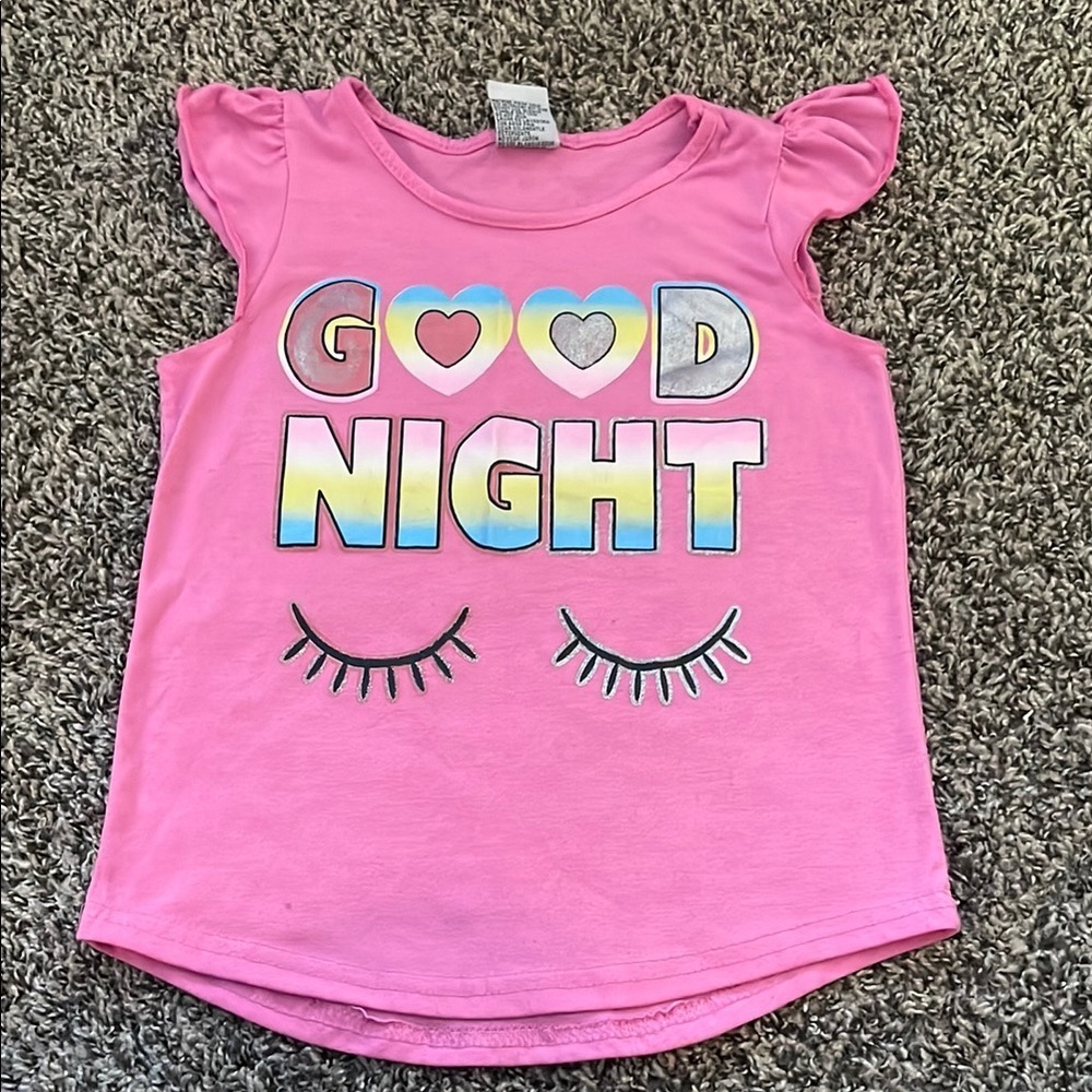 Adorable Pink Kids Pajama Top with 'Good Night' Design